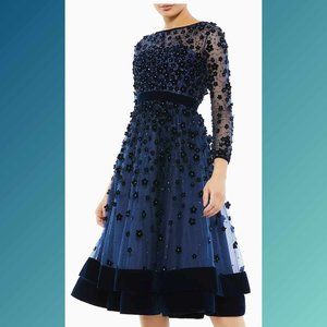 NWT Mac Duggal Midnight Floral Applique Tea Dress